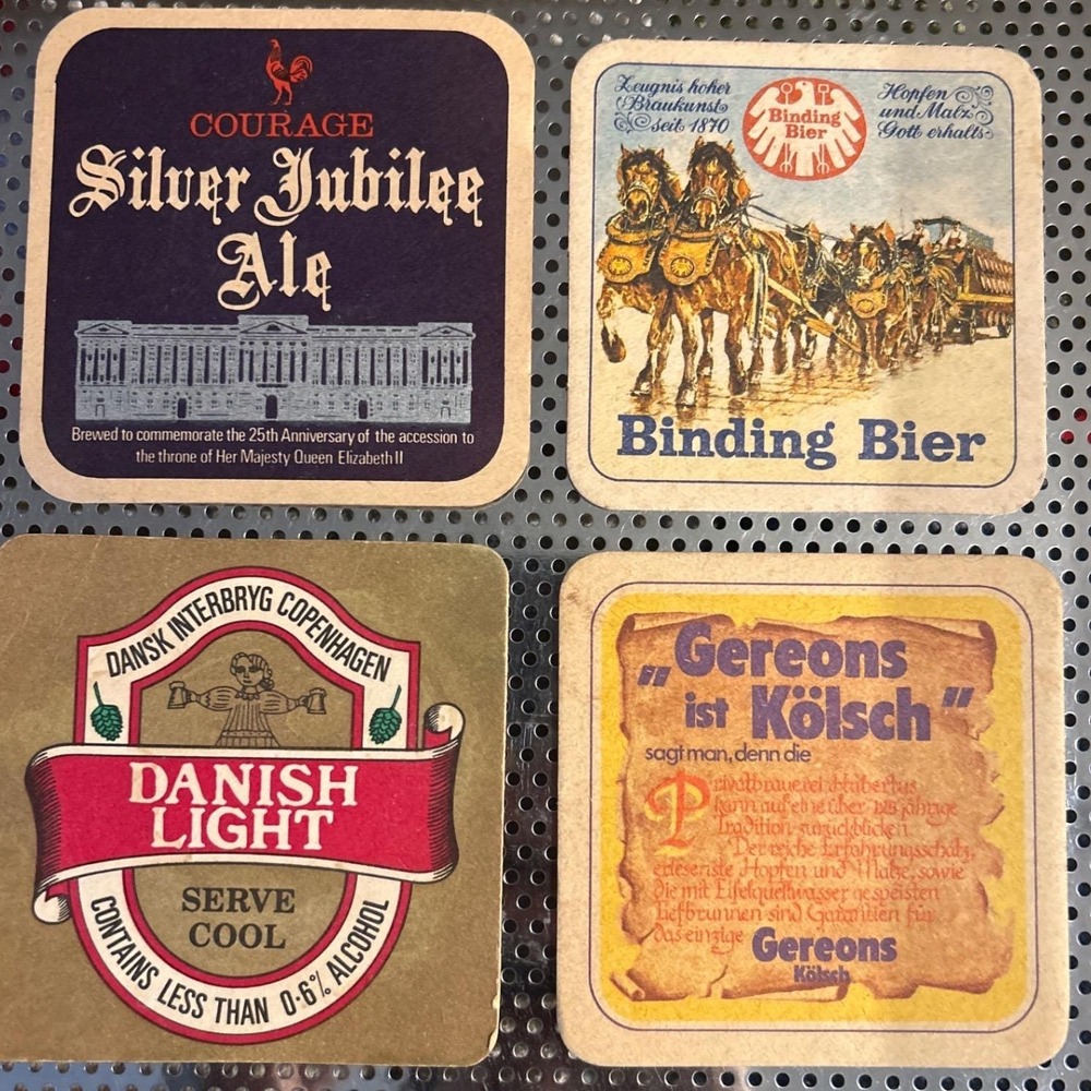 Vintage European Beer Coasters Lot 4 Courage 1977 Jubilee Binding Gereons Dansk